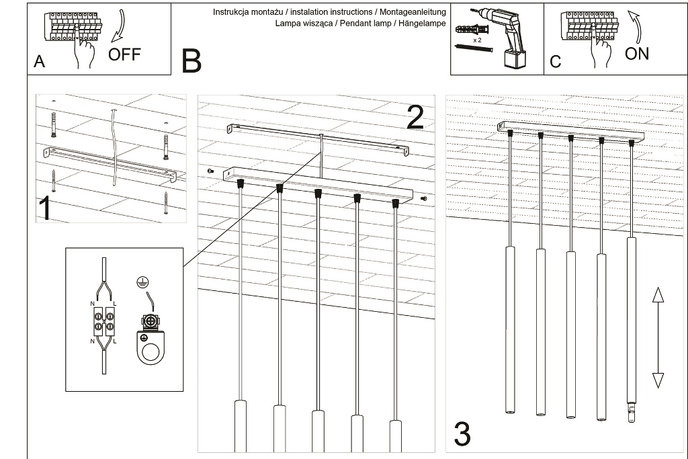 Taklampa PASTELO 5 svart + 5x LED-lampa G9 4000K kall 4,5W 530lm