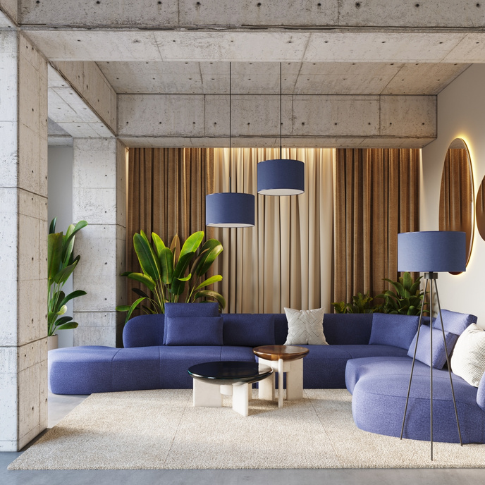 Golvlampa NEVIA marinblå