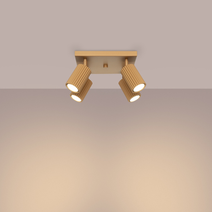 Plafond KARBON 4 guld + 4x LED-lampa GU-10 4000K Kall 7W 530lm