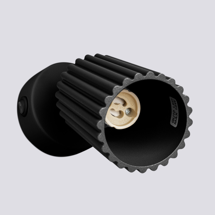 Vägglampa KARBON svart med strömbrytare + 1x LED-lampa GU-10 3000K varm 7W 510lm