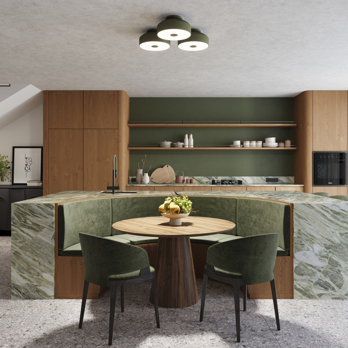 Plafond OMIQ olivgrön + 4X LED-lampa E27 4000K Kall 7,5W 690lm