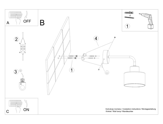 Vägglampa SAVAR 1 svart + 1x LED-lampa E27 3000K varm 7,5W 620lm