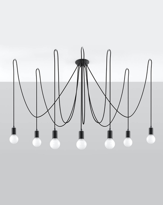 Pendellampa EDISON 7 svart + 7x LED-lampa E27 4000K Cold 7,5W 650lm