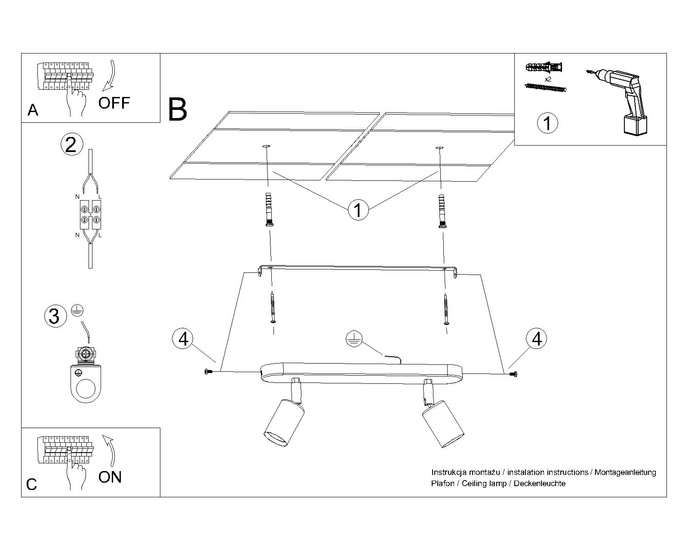 Plafond FORNES 2 svart 2x LED-lampa E27 4000K Kall 7,5W 690lm