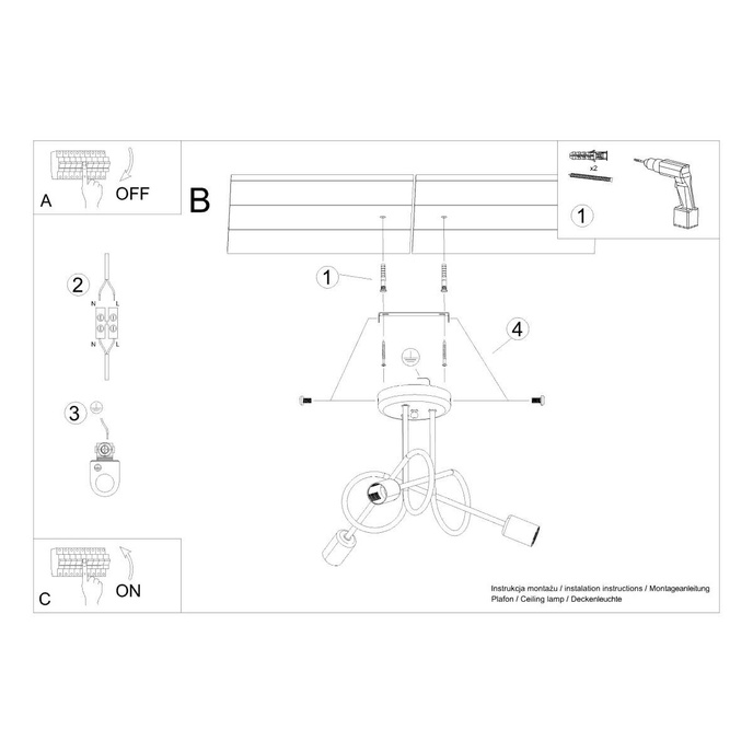 Ljuskrona SUPEŁ 3 glänsande guld + 3X LED-lampa E27 3000K 7W 760lm