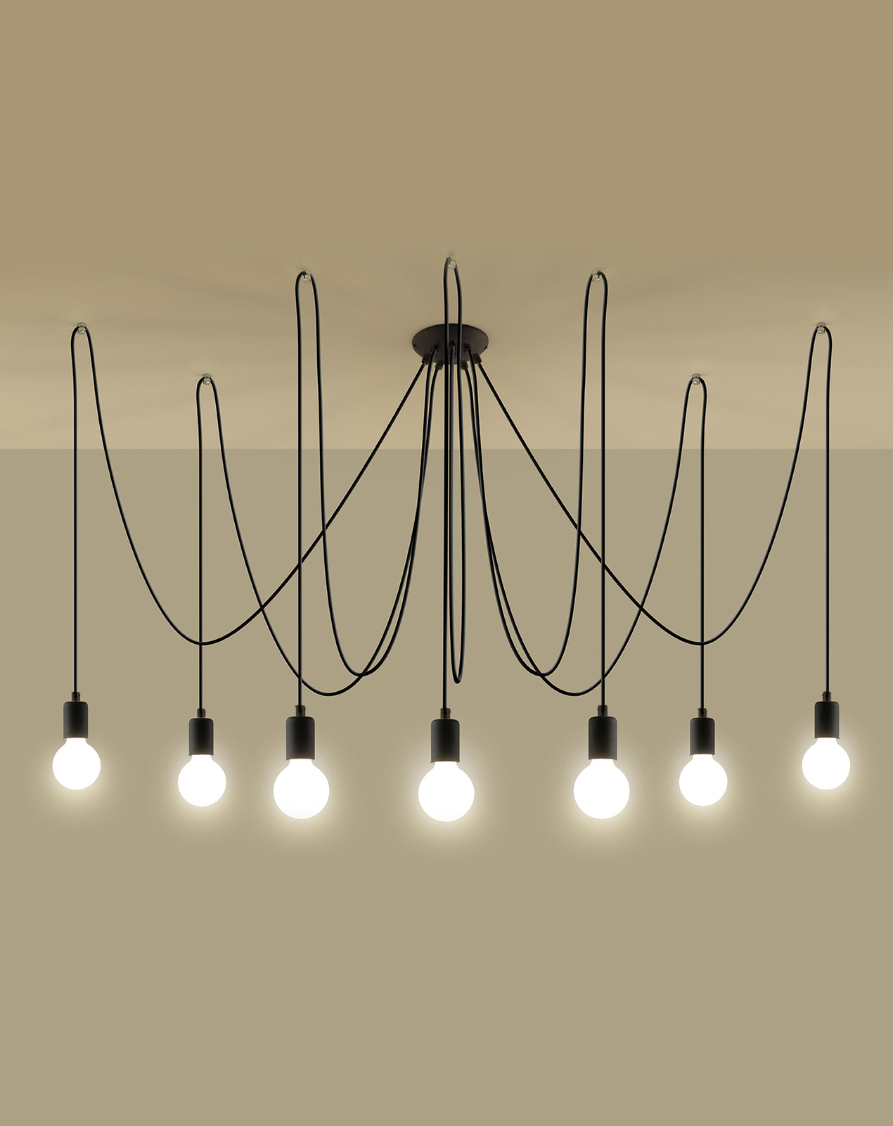 EDISON 7 taklampa svart + 7x LED-lampa E27 3000K varm 7,5W 620lm