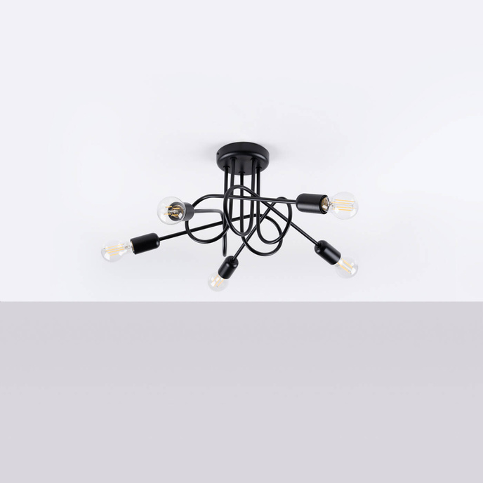 Ljuskrona SUPEŁ 5 svart + 5X LED-lampa E27 3000K 7W 760lm