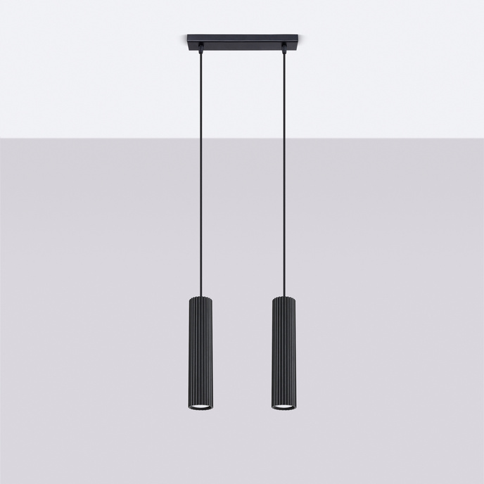 Pendellampa KARBON 2 svart + 2x LED-lampa GU-10 4000K Cold 7W 530lm