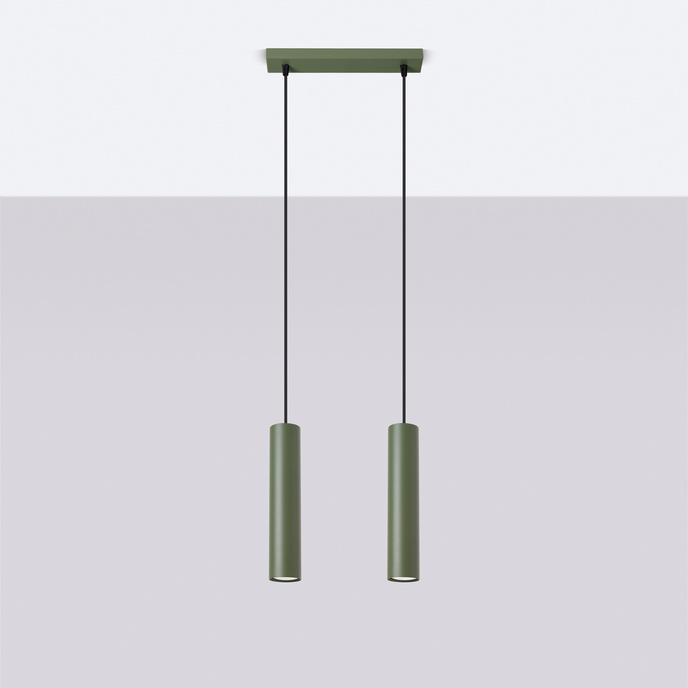 LAGOS 2 pendellampor olivgrön + 2x LED-lampa GU-10 3000K varm 7W 510lm