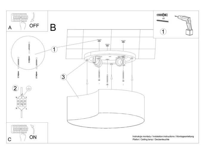 Plafond CIRCLE 1 vit + 2x LED-lampa E27 3000K varm 7,5W 620lm