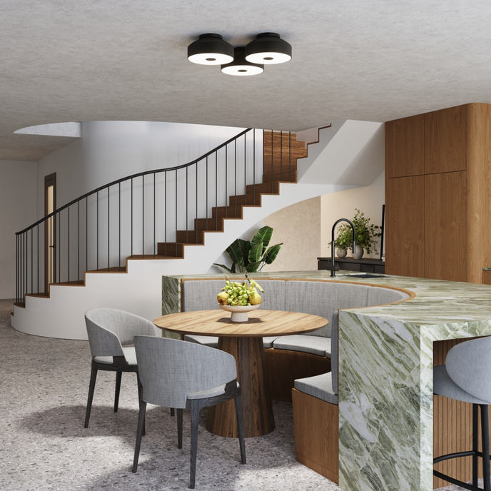 Plafond OMIQ svart + 4X LED-lampa E27 3000K varm 7,5W 620lm