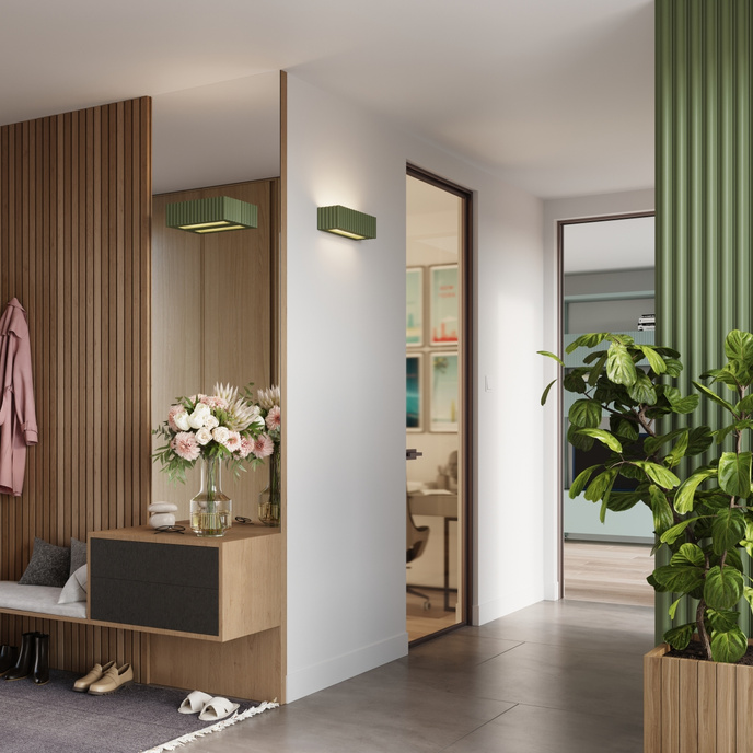 Vägglampa keramik RIGATA olivgrön