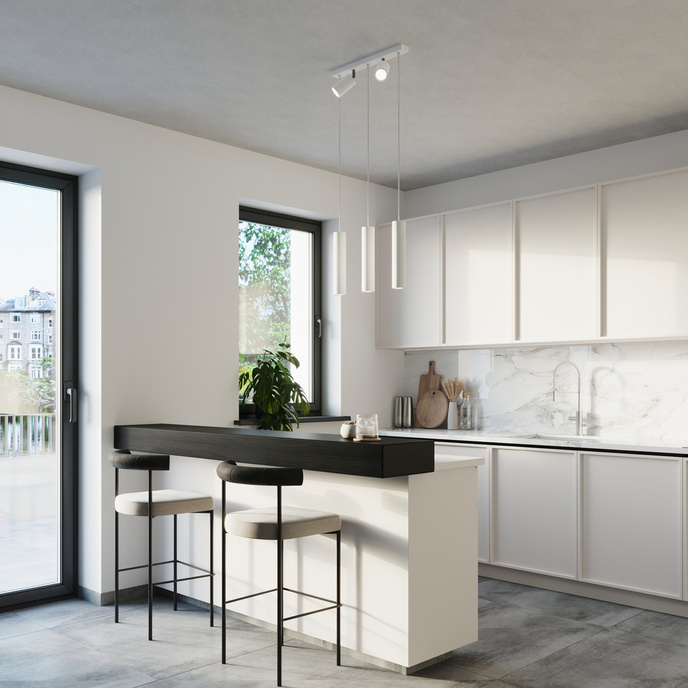 RING 3 taklampa vit + 5x LED-lampa GU-10 4000K Kall 7W 630lm