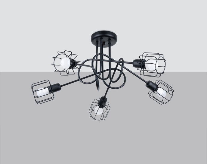 Ljuskrona BELUCI 5S svart + 5x LED-lampa E14 3000K varm 7,5W 620lm