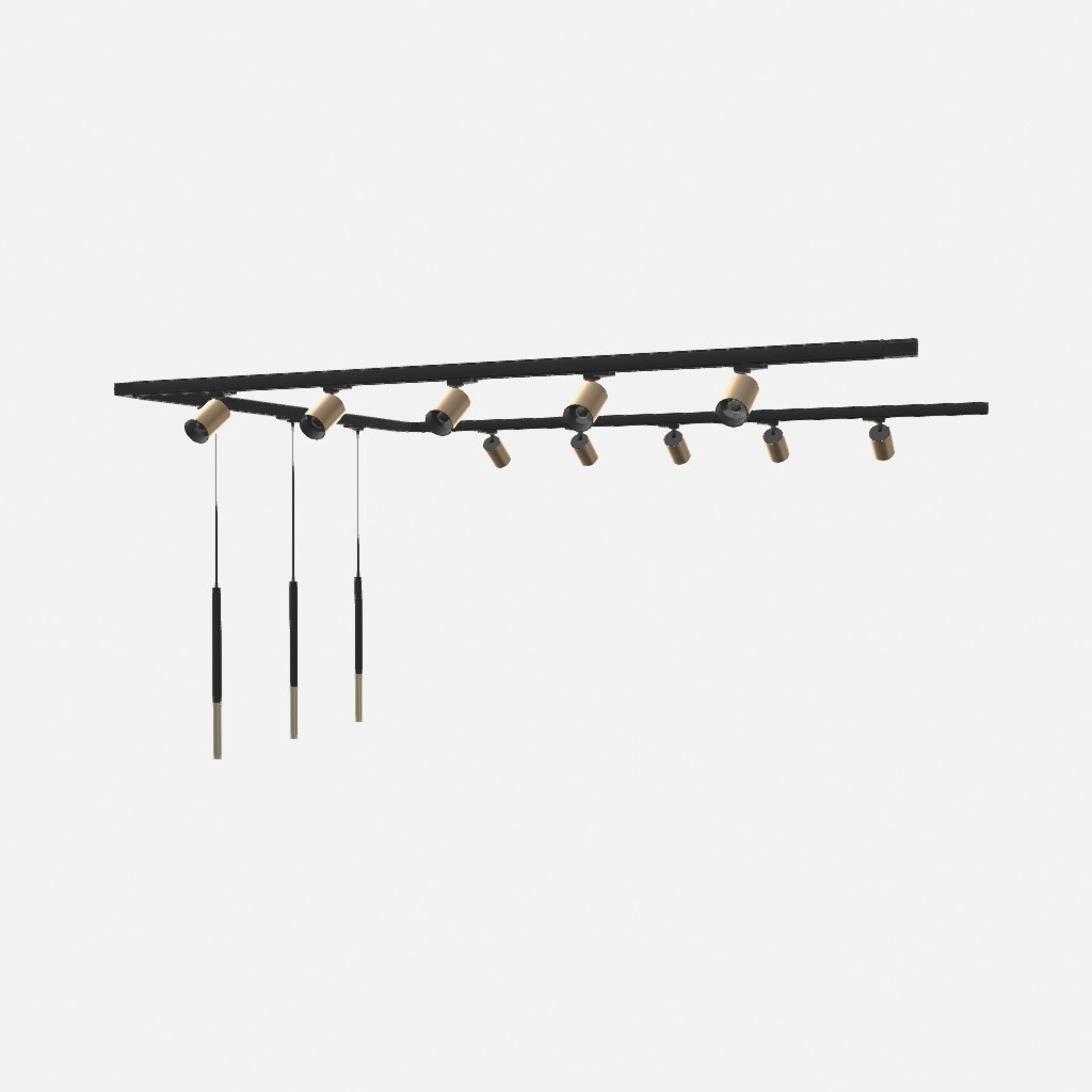 Taklampa/pendel, 13 spotlights, 3-fas strömskenor, TIVA/MOZICA