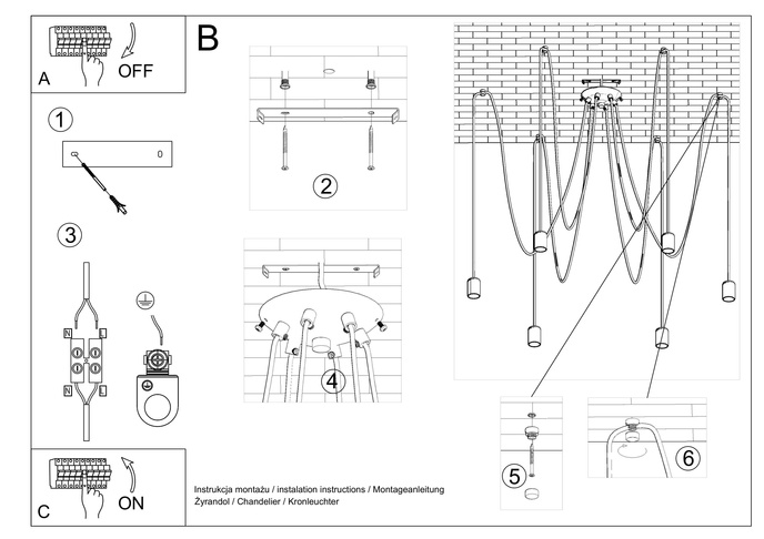Pendellampa EDISON 5 svart + 5x LED-lampa E27 4000K Cold 7,5W 650lm