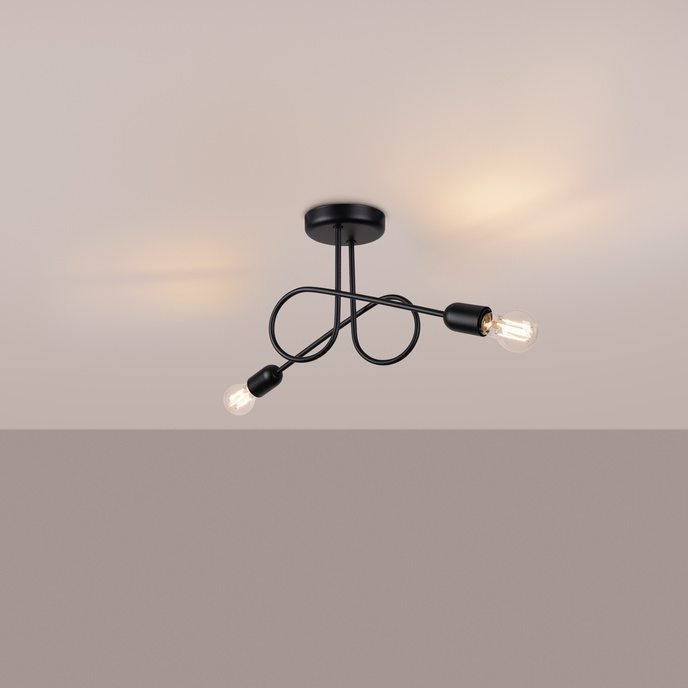 Ljuskrona LOOP 2 svart + 2x LED-lampa E27 3000K varm 7,5W 620lm