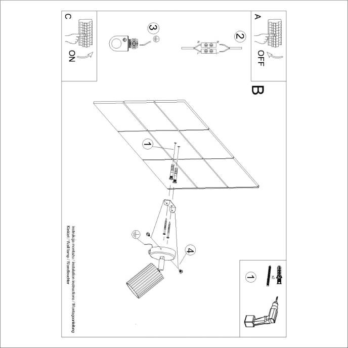 Vägglampa KARBON vit med strömbrytare