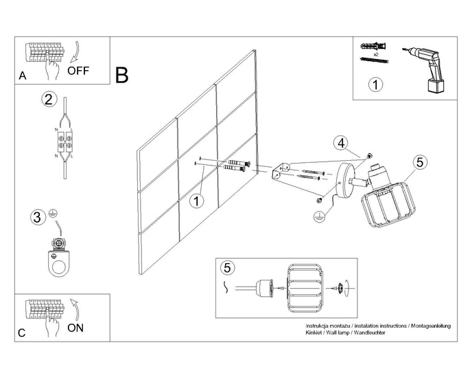 Vägglampa BELUCI 1 svart + 1x LED-lampa E14 3000K varm 7,5W 620lm