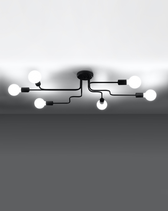 Ljuskrona VECTOR 6 svart + 6x LED-lampa E27 3000K varm 7,5W 620lm