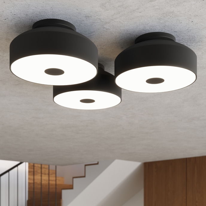 Plafond OMIQ svart + 4X LED-lampa E27 3000K varm 7,5W 620lm