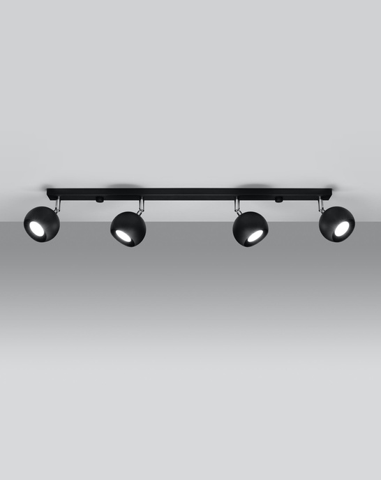 Plafond OCULARE 4L svart + 4x LED-lampa GU-10 3000K varm 7W 620lm