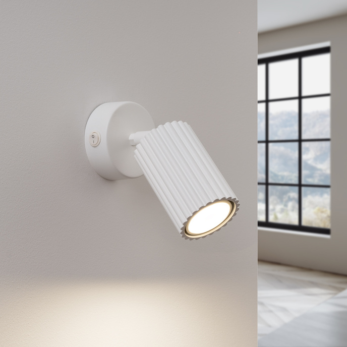 Vägglampa KARBON vit med strömbrytare + 1x LED-lampa GU-10 3000K varm 7W 510lm