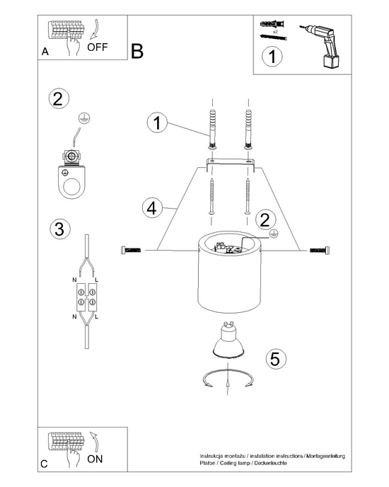 Plafond ORBIS betong + 1x LED-lampa GU-10 3000K varm 7W 620lm
