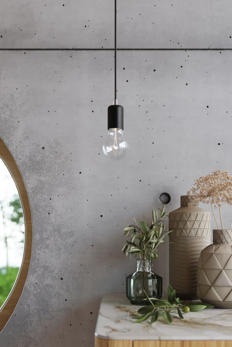 EDISON 1 LONG taklampa svart + 1x LED-lampa E27 3000K varm 7,5W 620lm