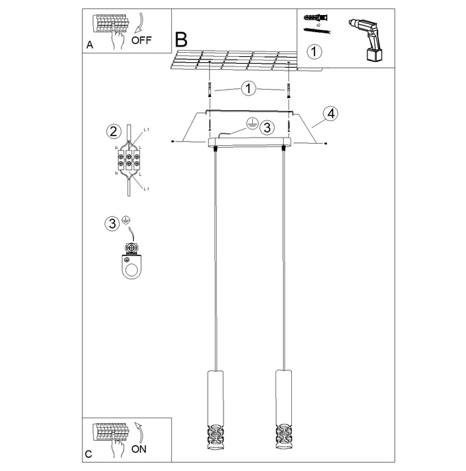 LIRO 2 taklampa vit + 2X LED-lampa GU-10 3000K varm 7W 510lm