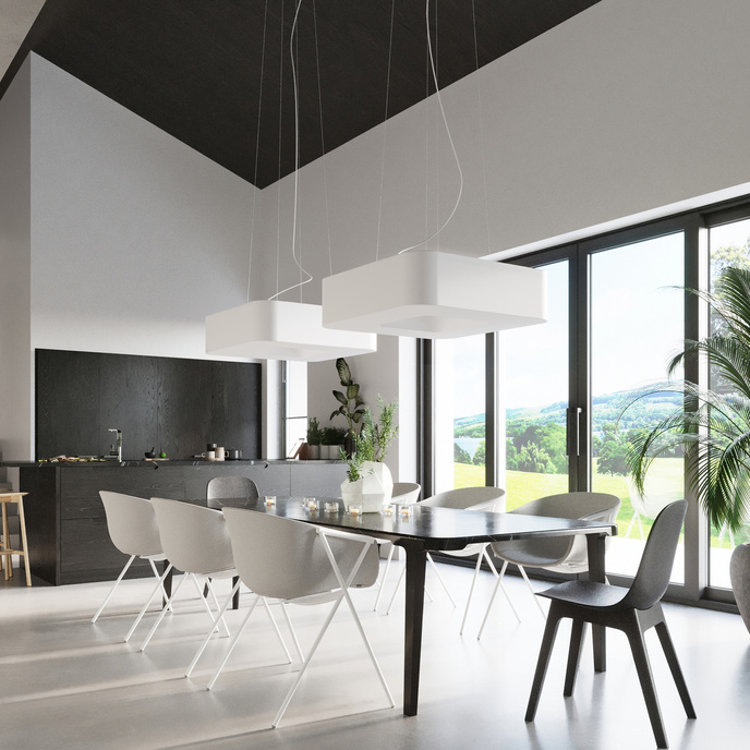 URANO 60 ljuskrona vit + 8x LED-lampa E27 4000K Kall 7,5W 650lm