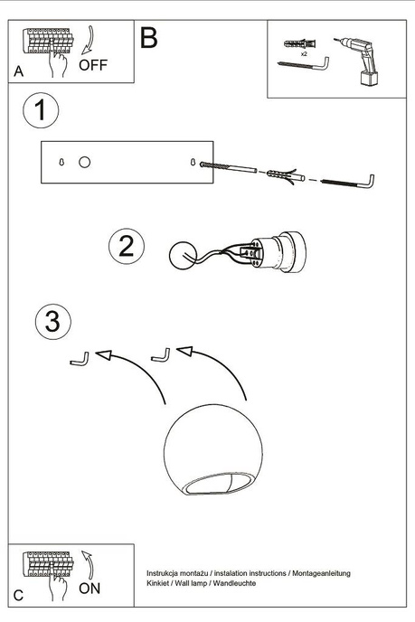 Keramisk vägglampa GLOBE vit + 1x LED-lampa E27 4000K Kall 7,5W 650lm