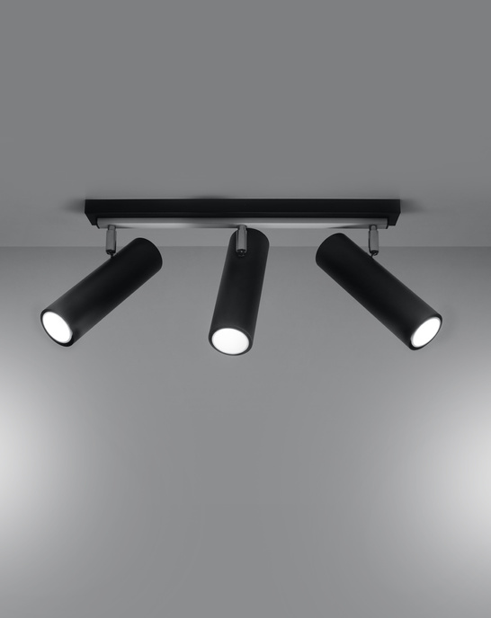 Plafond DIREZIONE 3 svart + 3x LED-lampa GU-10 4000K Kall 7W 630lm