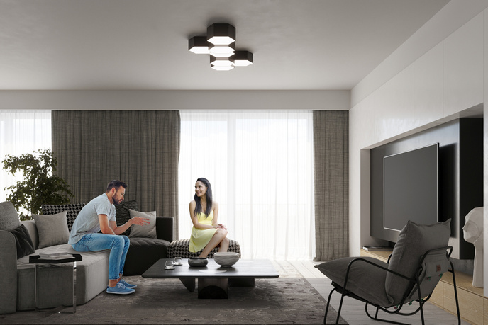 Plafond SUNDE 11 svart + 2x LED-lampa E27 4000K Kall 7,5W 650lm