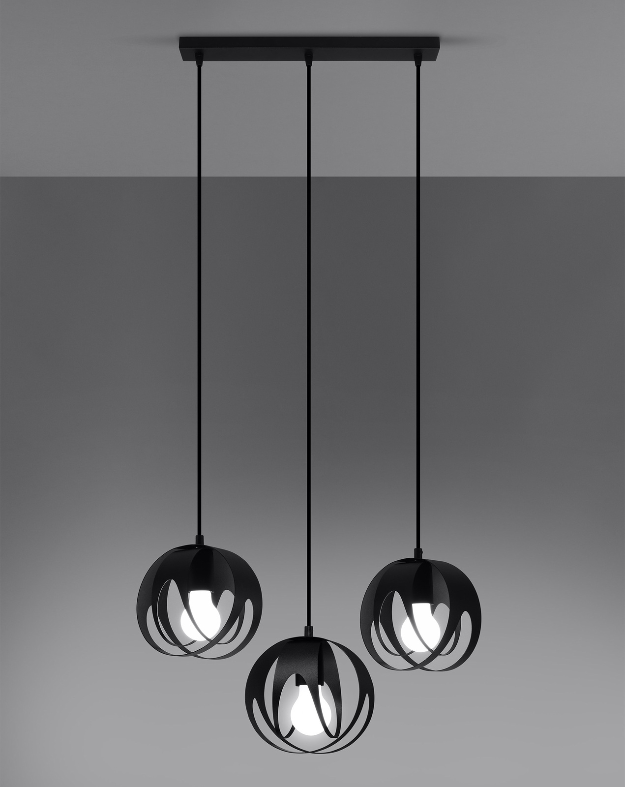 TULOS 3L taklampa svart + 3x LED-lampa E27 3000K varm 7,5W 620lm