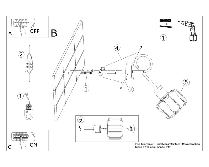 Vägglampa BELUCI 1S svart + 1x LED-lampa E14 3000K varm 7,5W 620lm