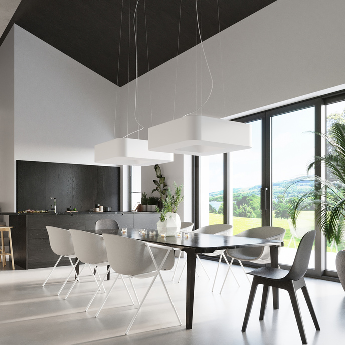 URANO 60 ljuskrona vit + 8x LED-lampa E27 4000K Kall 7,5W 650lm