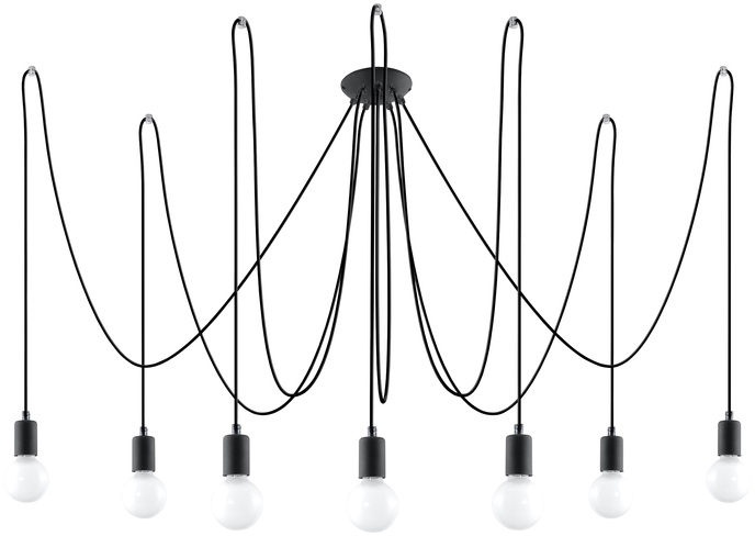 Pendellampa EDISON 7 svart + 7x LED-lampa E27 4000K Cold 7,5W 650lm