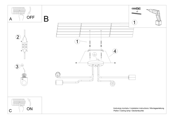 Ljuskrona VECTOR 4 svart + 4X LED-lampa E27 3000K 7W 760lm
