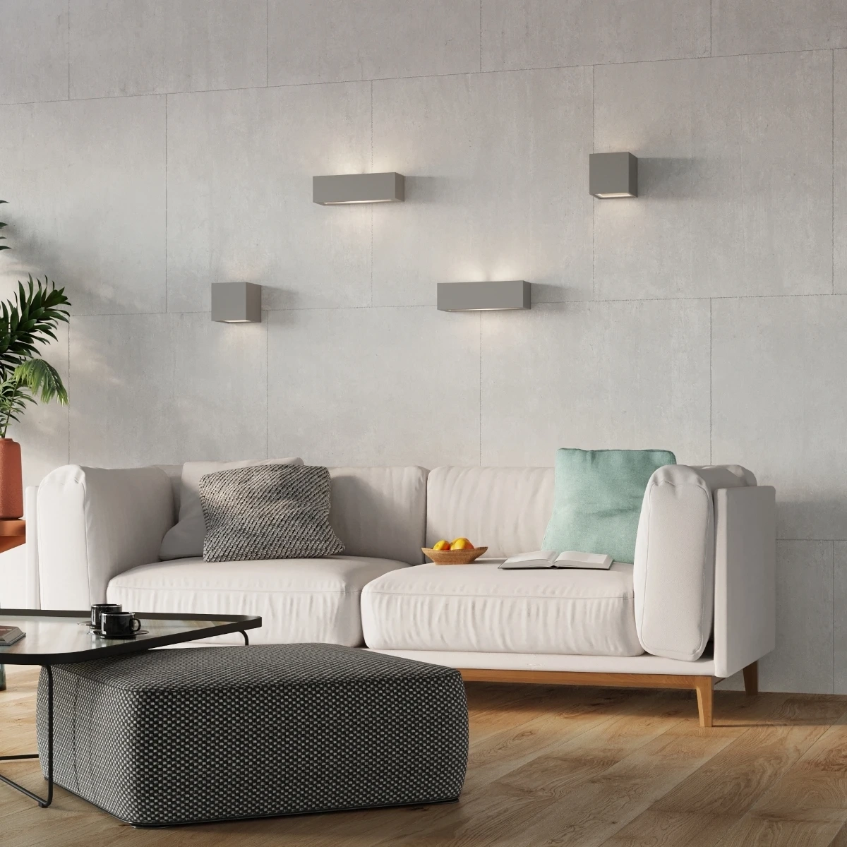 Vägglampa keramik LEO grå