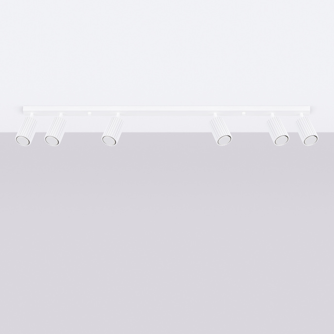 Plafond KARBON 6L vit + 6x LED-lampa GU-10 3000K varm 7W 510lm