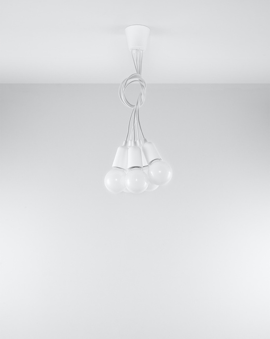 DIEGO 5 taklampa vit + 5x LED-lampa E27 3000K varm 7,5W 620lm