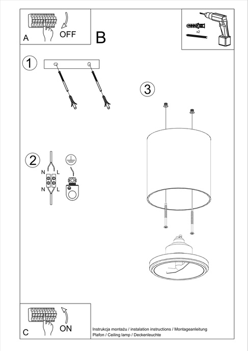 Plafond TIUBE svart + 1x LED-lampa GU10 AR111 3000K varm 12W 800lm