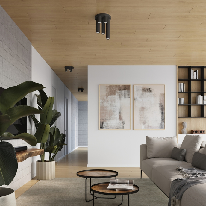 Plafond LAGOS 5P svart + 5x LED-lampa GU-10 3000K varm 7W 510lm