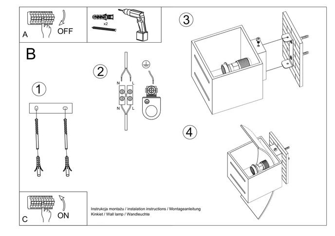 Vägglampa LORETO svart + 1x LED-lampa G9 4000K Cold 4,5W 530lm