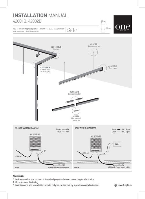 Magnetbuss 2m svart MIDI ON/OFF DALI 48V