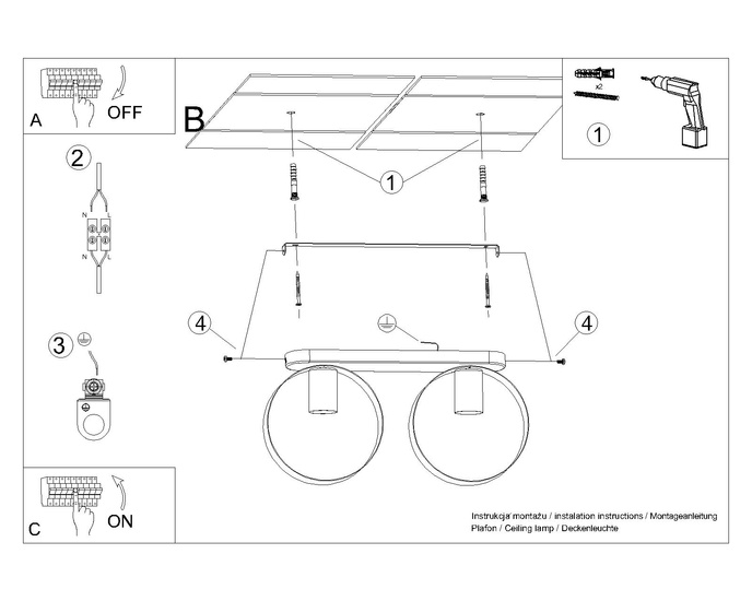 Plafond TITRAN 2 vit + 2x LED-lampa E27 3000K varm 7,5W 620lm