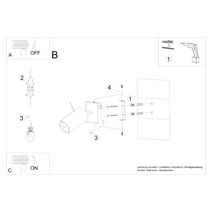 Vägglampa RING svart en strömbrytare