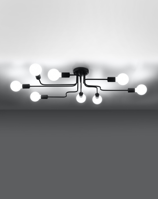 Ljuskrona VECTOR 8 svart + 8x LED-lampa E27 3000K varm 7,5W 620lm