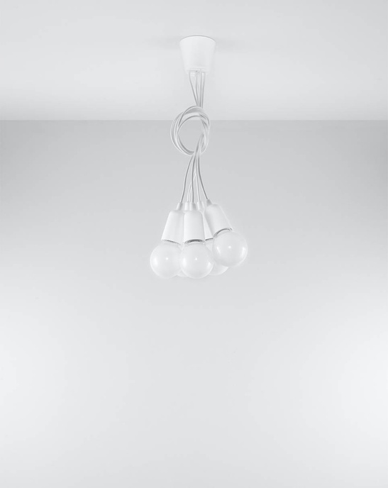 DIEGO 5 taklampa vit + 5x LED-lampa E27 3000K varm 7,5W 620lm